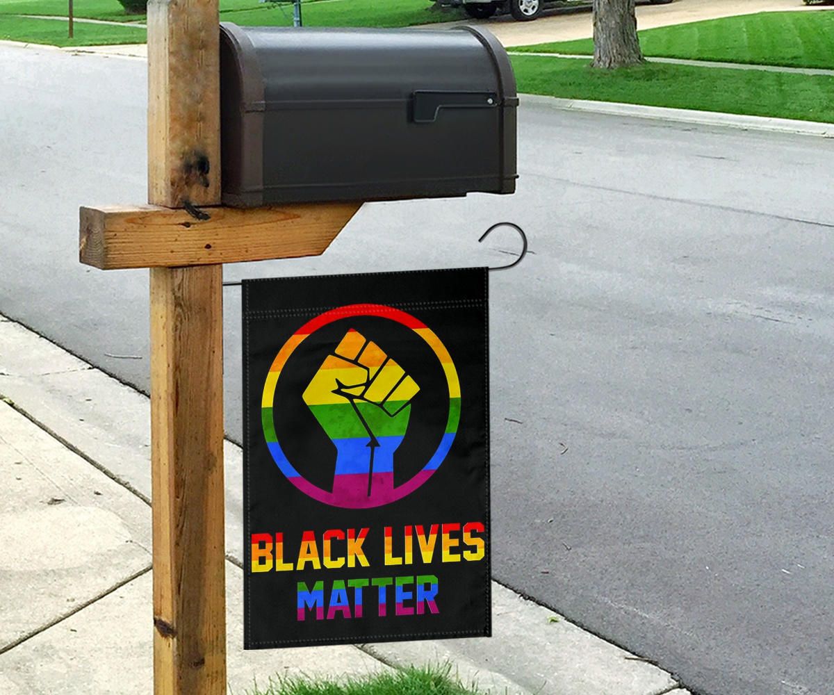 Black Lives Matter LGBT Flag Power Raised Fist Honor Black Pride Support LGBT Flag Wall Outdoor