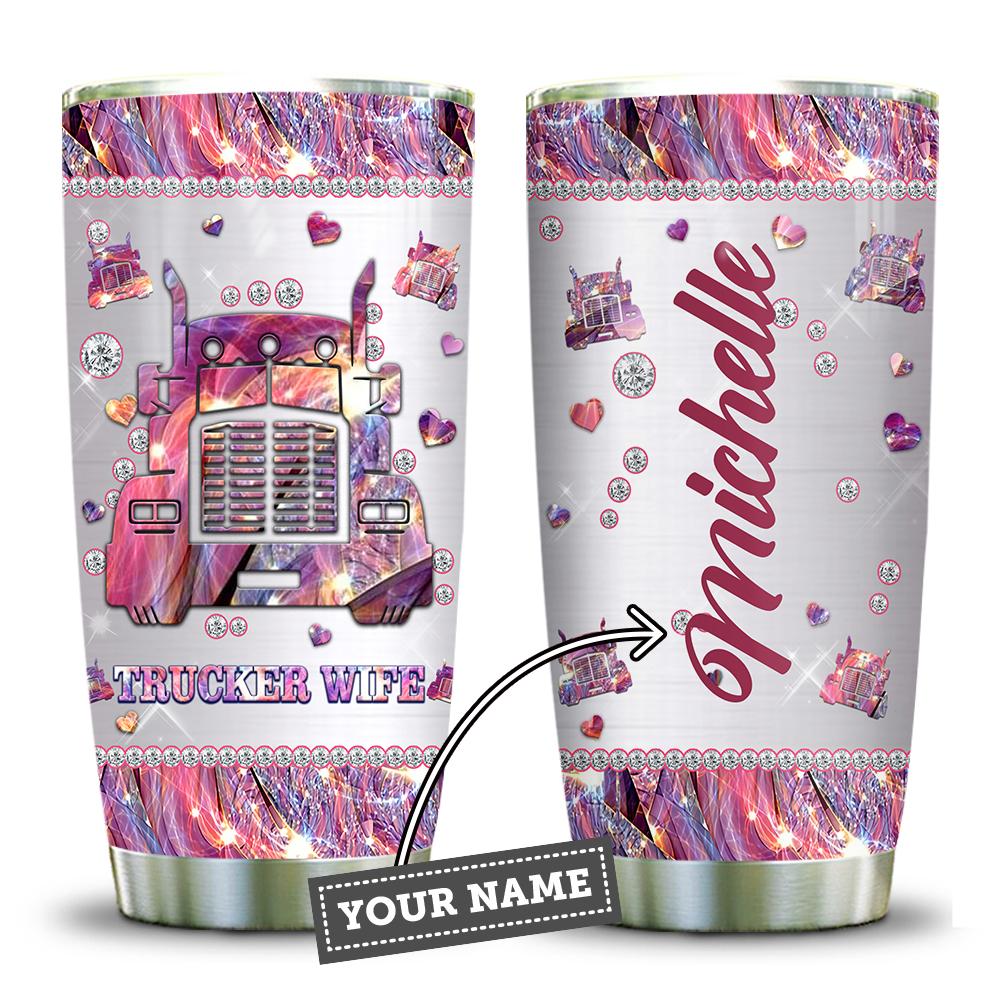 Personalized Trucker Wife Tumbler Pink Tumbler