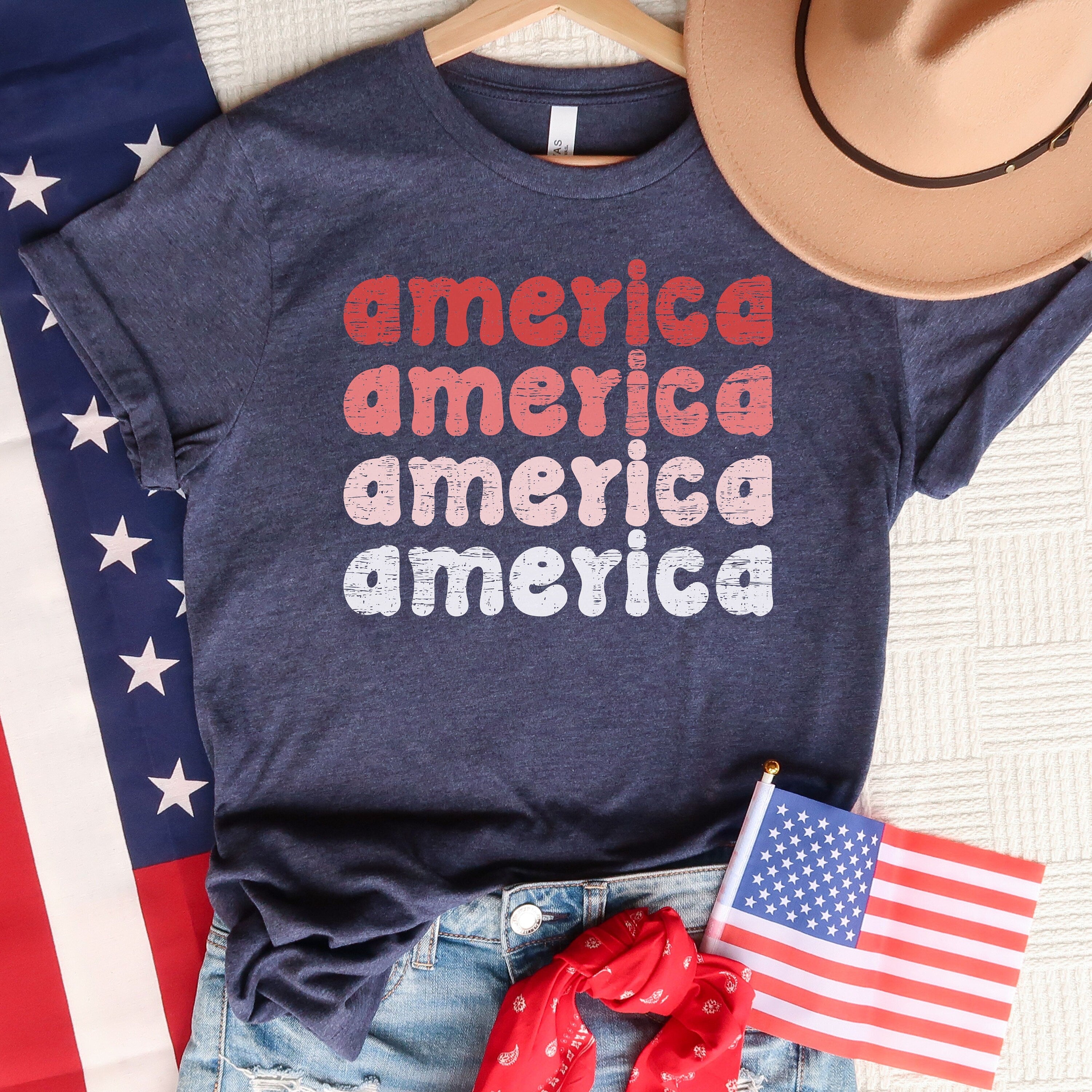 Distressed America Shirt, America Groovy shirt, Cute America shirt, 4th of July shirt, 4th of July Women T Shirt, Fourth of July shirt