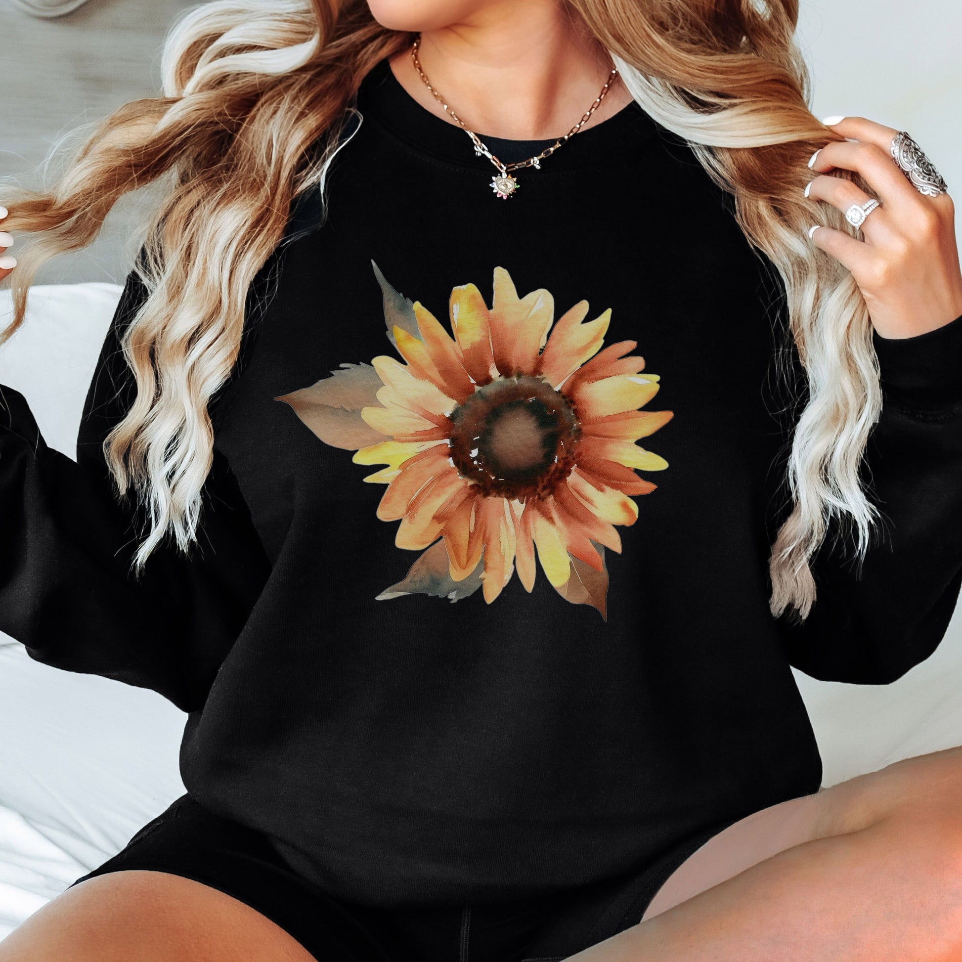 Fall Floral Sweatshirt, Watercolor Sunflower Shirt, Wildflower Fall Sweater, Thanksgiving Sweatshirt, Women's Fall Gift