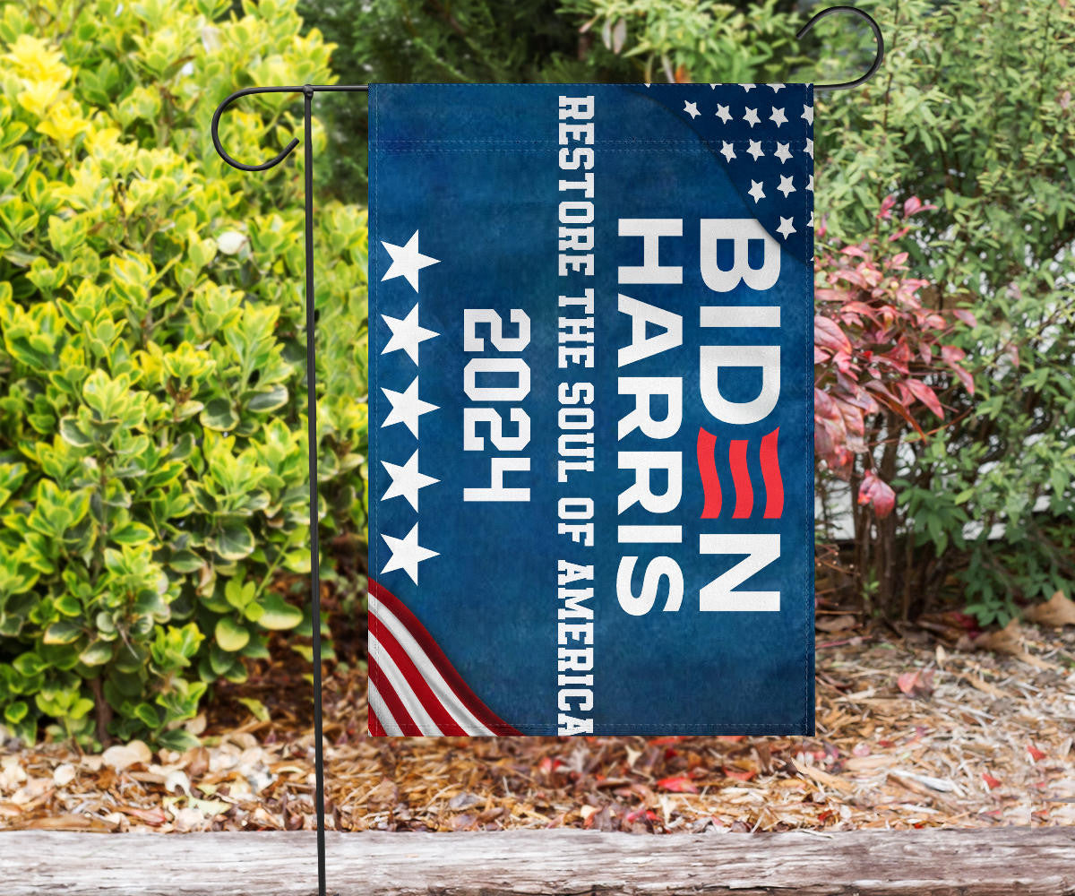 Biden Harris 2024 Restore The Soul Of America Flag Joe Biden 2024 Slogan Merch For Sale