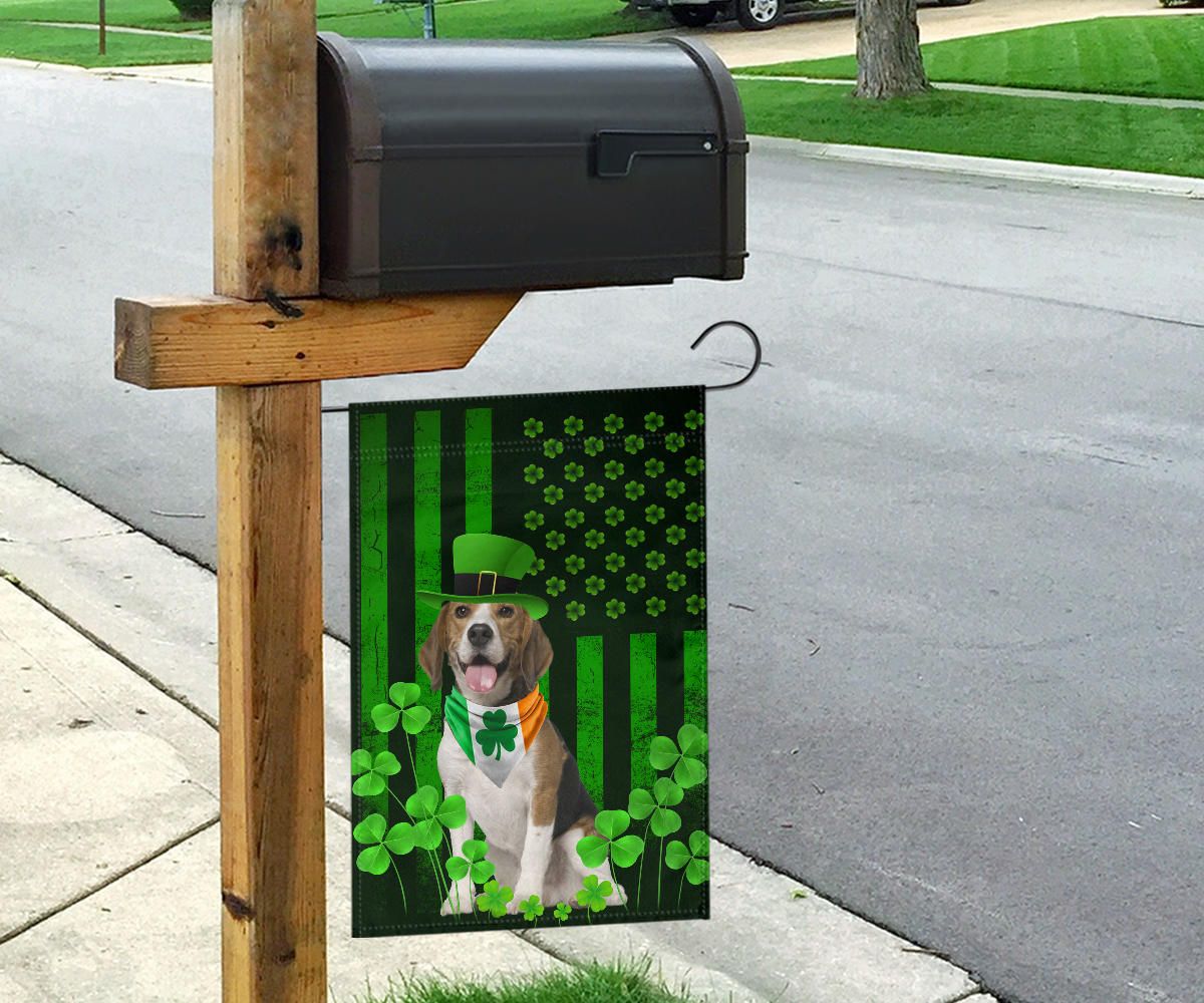 Beagle Inside Irish Flag Lucky Shamrock St Patrick Flag For Dog Lover Outside Decor