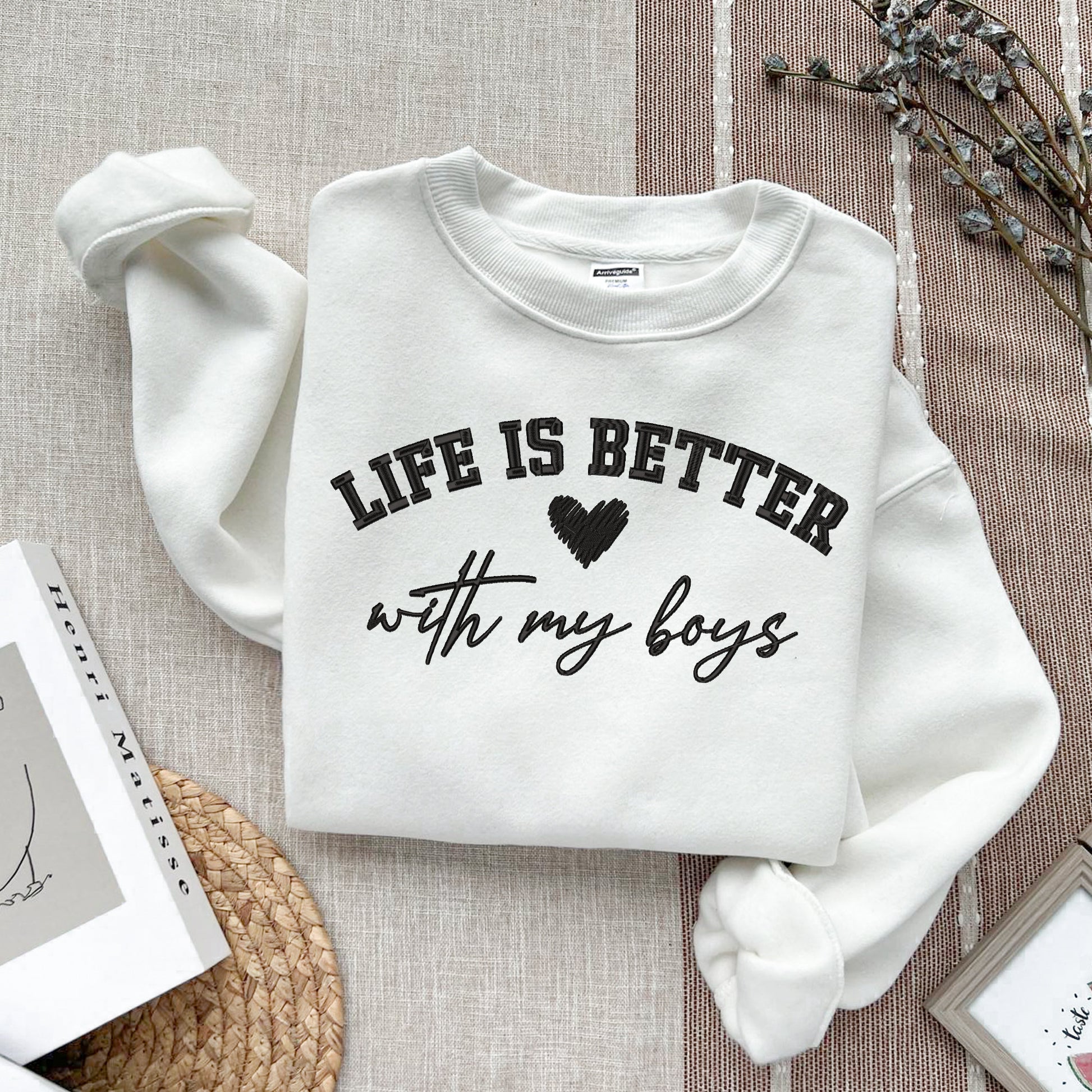 Embroidered Life Is Better With My Boys Shirt,Trending Unisex Tee Shirt, Embroidered Shirt Gift,Life Is Better Embroidered Sweatshirt Hoodie