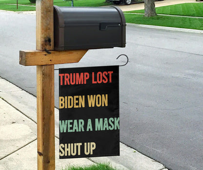 Trump Lost Flag Biden Won Wear A Mask Shut Up Flag Joe Biden Merch Anti Trump Flag For Sale