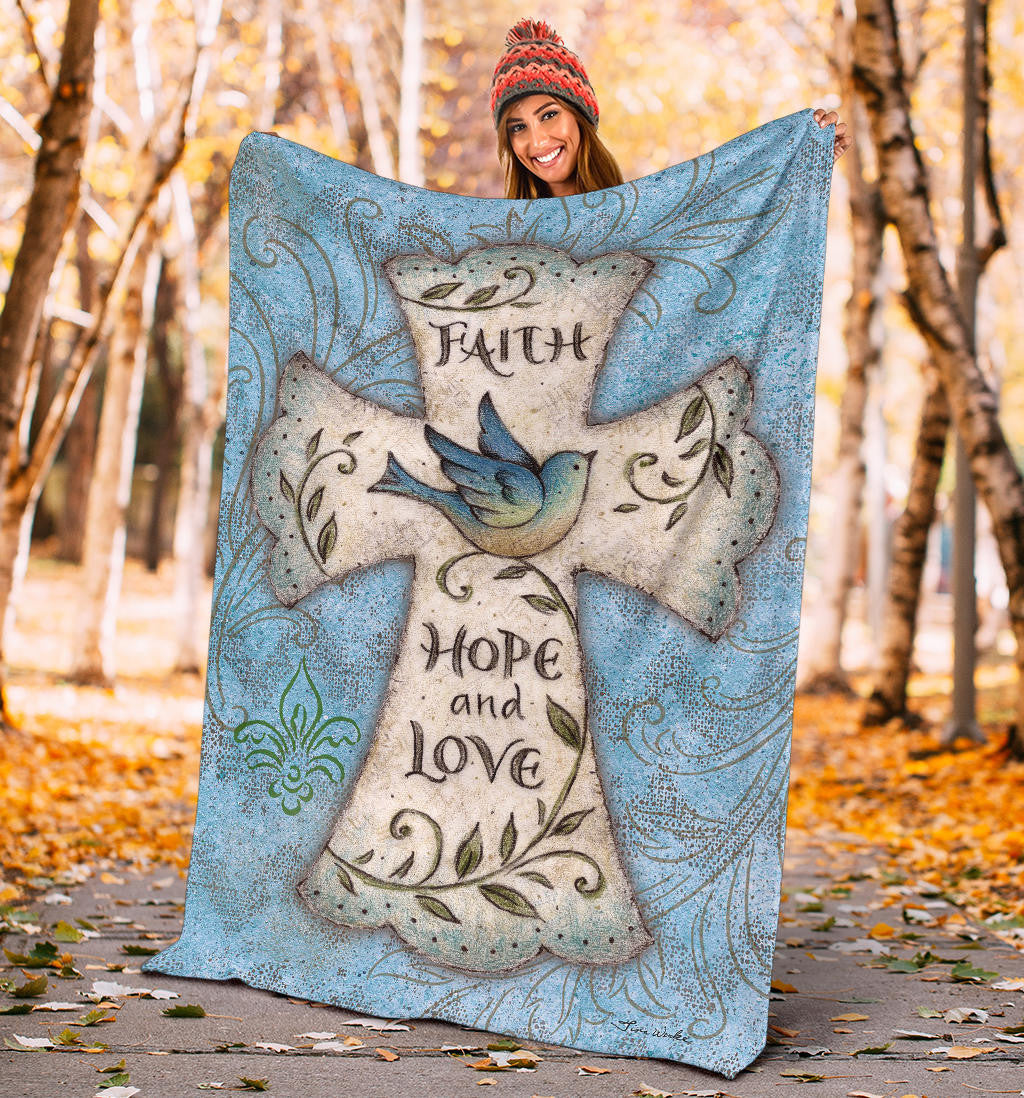 Faith Hope And Love Cross Fleece Religious Christian Mother's Day Gift For Women