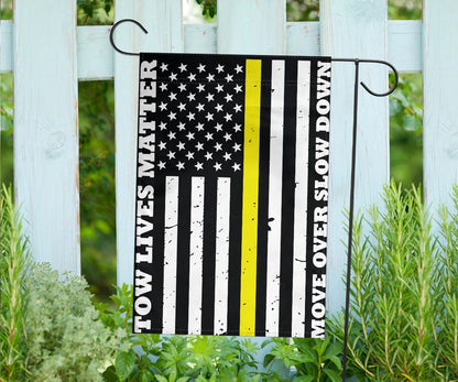 Thin Yellow Line Flag Tow Lives Matter Slow Down Move Over And U.S Flag Vertical Trucker Gift