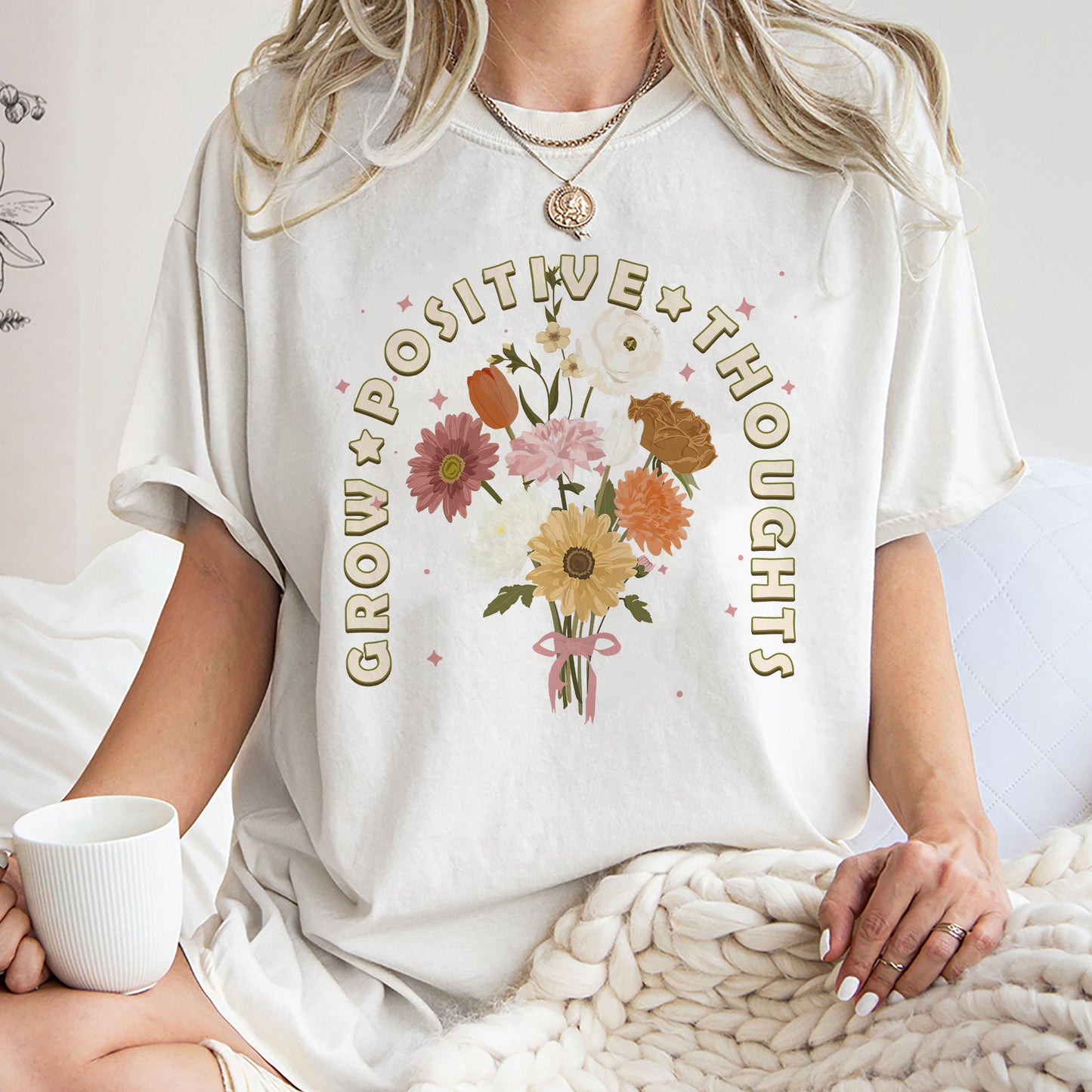 Grow Positive Thoughts Tee, Trending Unisex Tee Shirt, Unique SHirt Gift,Bohemian Style Shirt, Grow Positive Thoughts Sweatshirt Hoodie