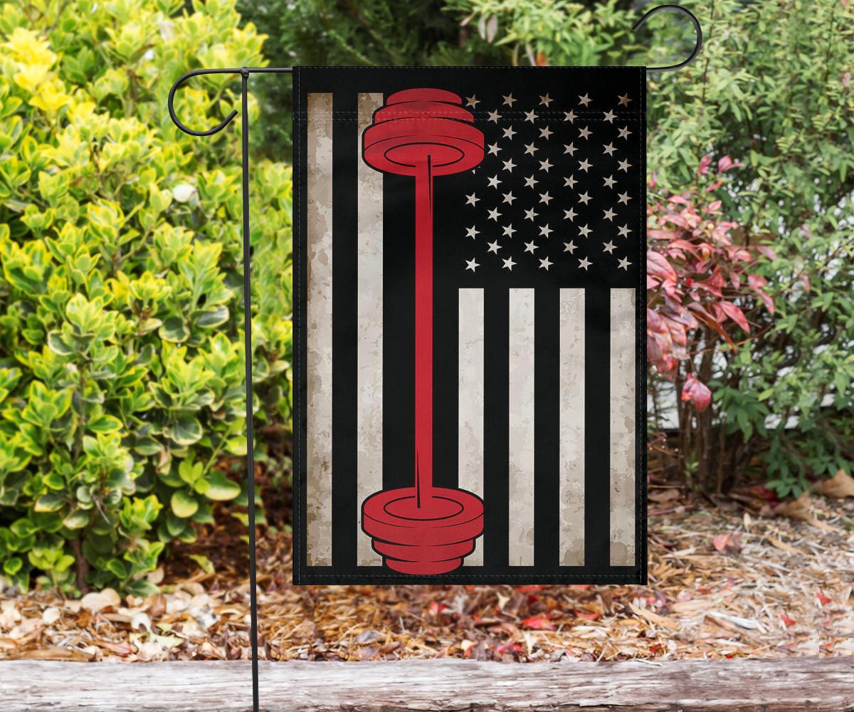 Barbell And USA Flag Gym Fitness Weightlifting Flag 4th Of July Gifts