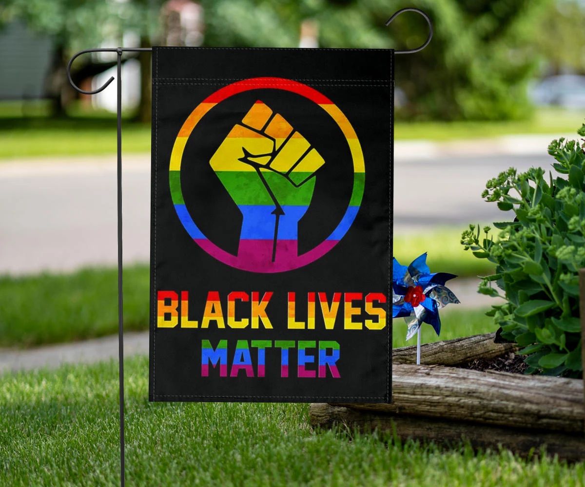 Black Lives Matter LGBT Flag Power Raised Fist Honor Black Pride Support LGBT Flag Wall Outdoor