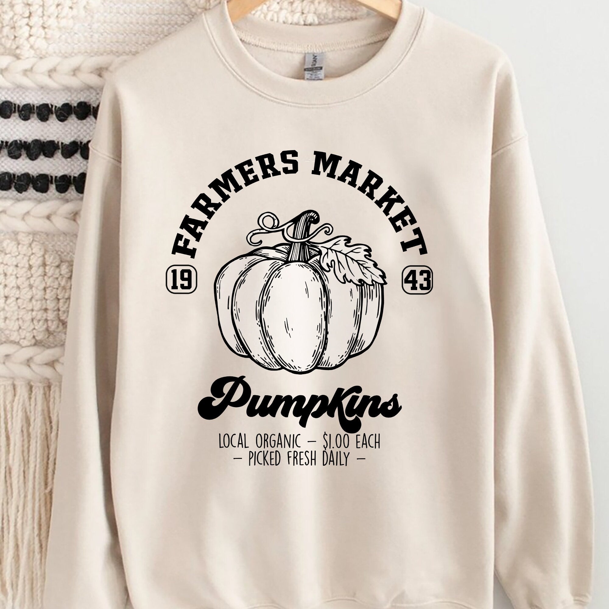 Farmers Market Sweatshirt,Pumpkin Crewneck,Halloween Unisex Tee Shirt, Retro Thanksgiving Sweatshirt