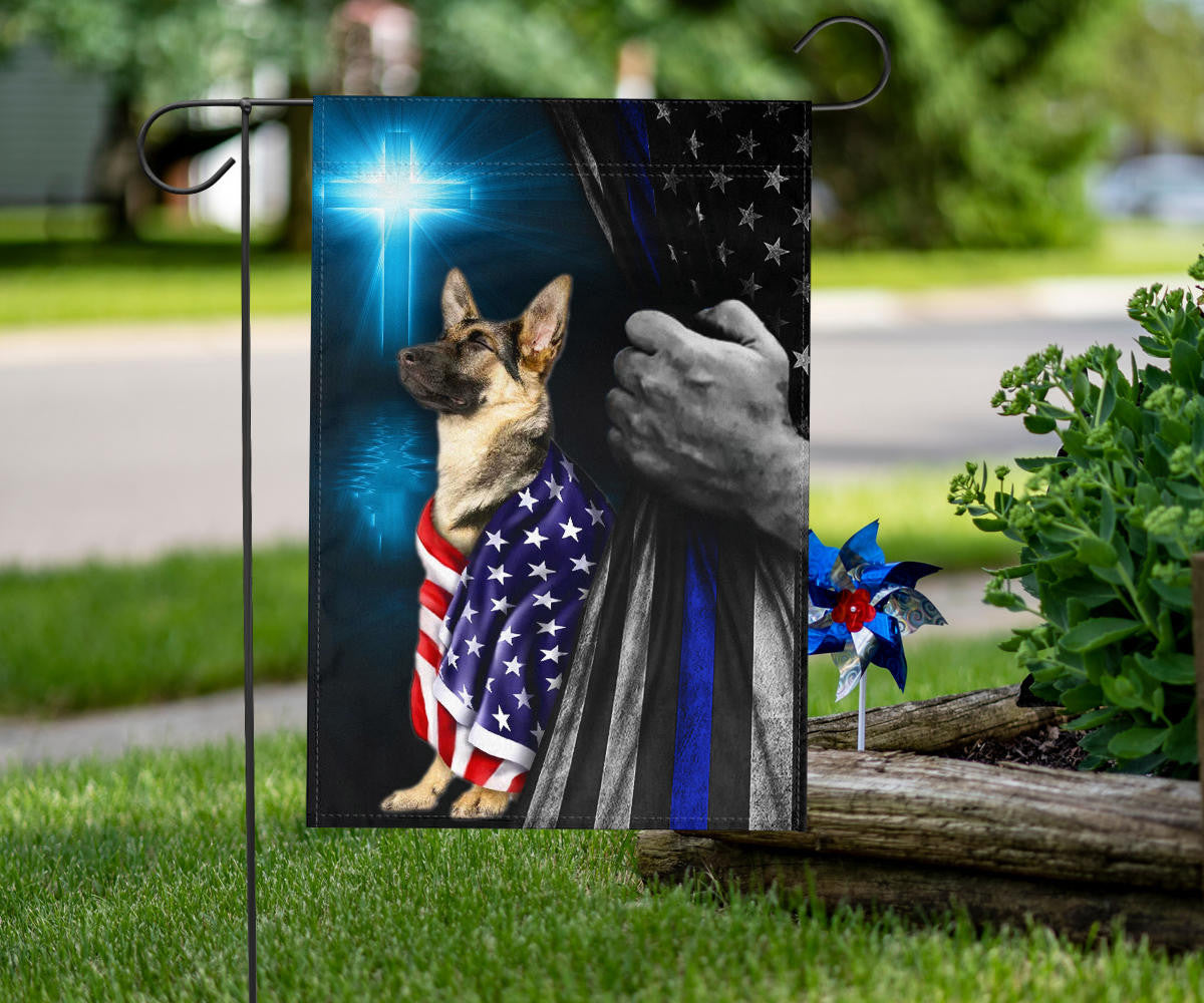 Thin Blue Line Dog America Flag God Bless America Decor