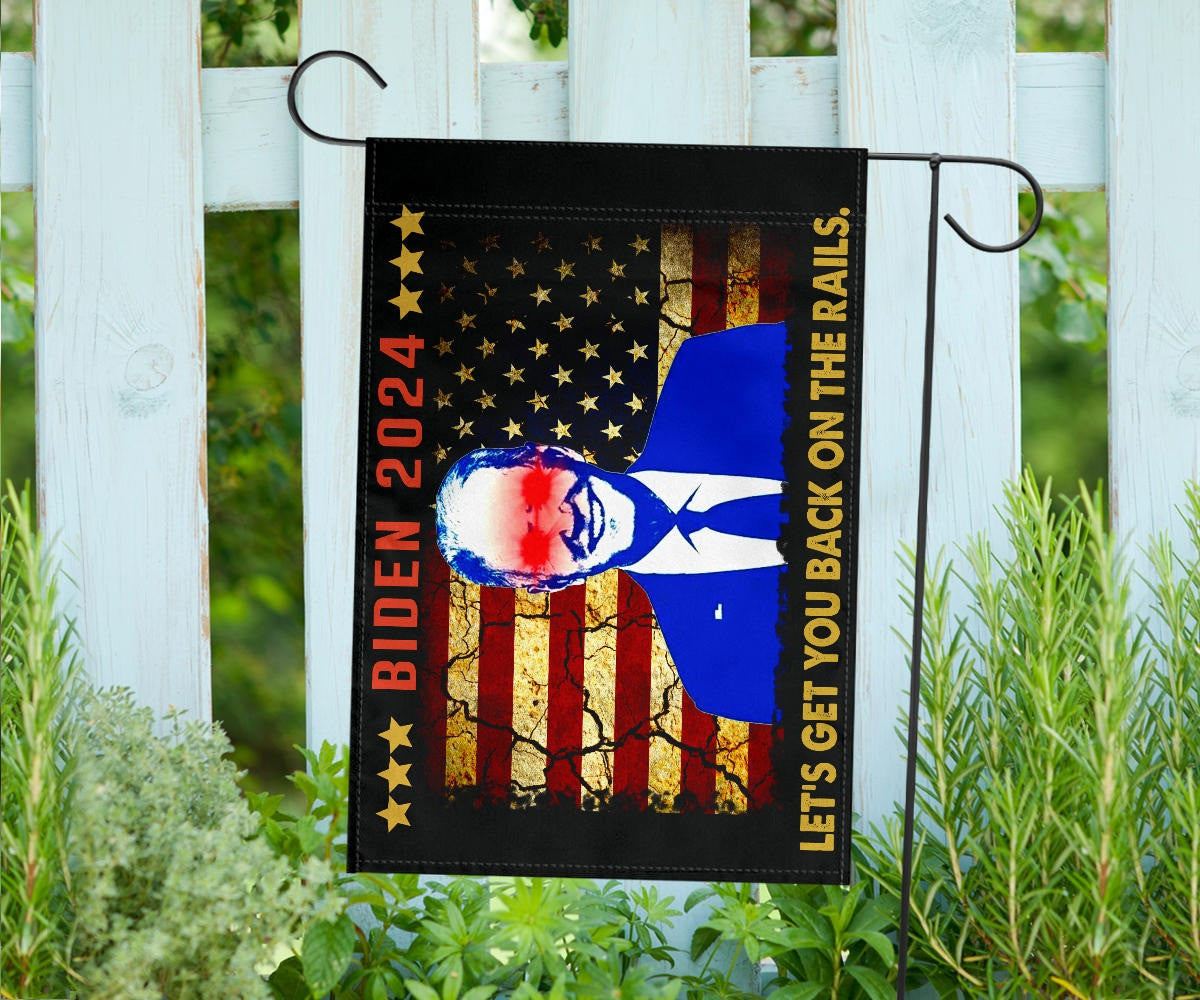 Biden 2024 Flag Let's Get You Back On The Rails Dark Brandon Merch For Biden Supporters