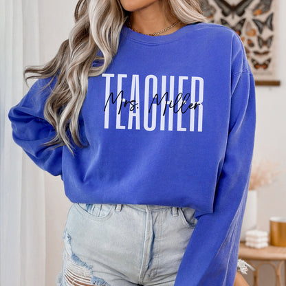 Comfort Color Teacher Sweater, Personalized Teacher Gift, Oversized Teacher Sweatshirt, Teacher Mrs Crewneck