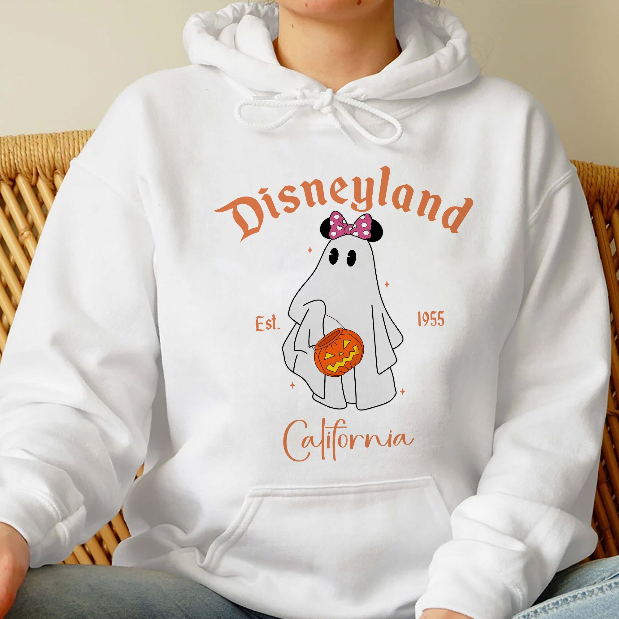 Disneyland Est 1955 Minie Mouse Sweatshirt, Disneyland Halloween Matching Shirt, Halloween Minie Ghost,Minie Halloween Pumpkins Hoodie