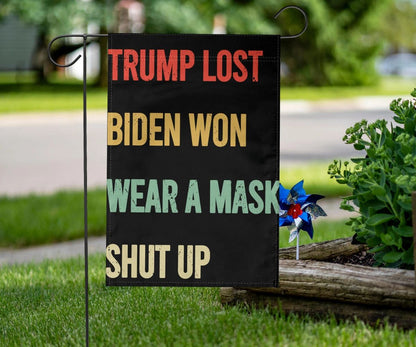 Trump Lost Flag Biden Won Wear A Mask Shut Up Flag Joe Biden Merch Anti Trump Flag For Sale