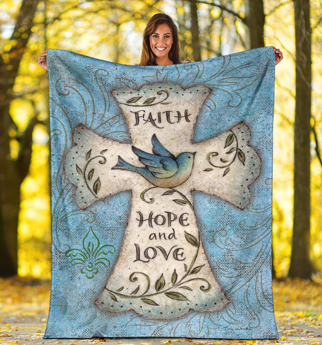 Faith Hope And Love Cross Fleece Religious Christian Mother's Day Gift For Women