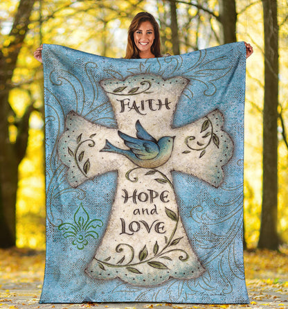 Faith Hope And Love Cross Fleece Religious Christian Mother's Day Gift For Women