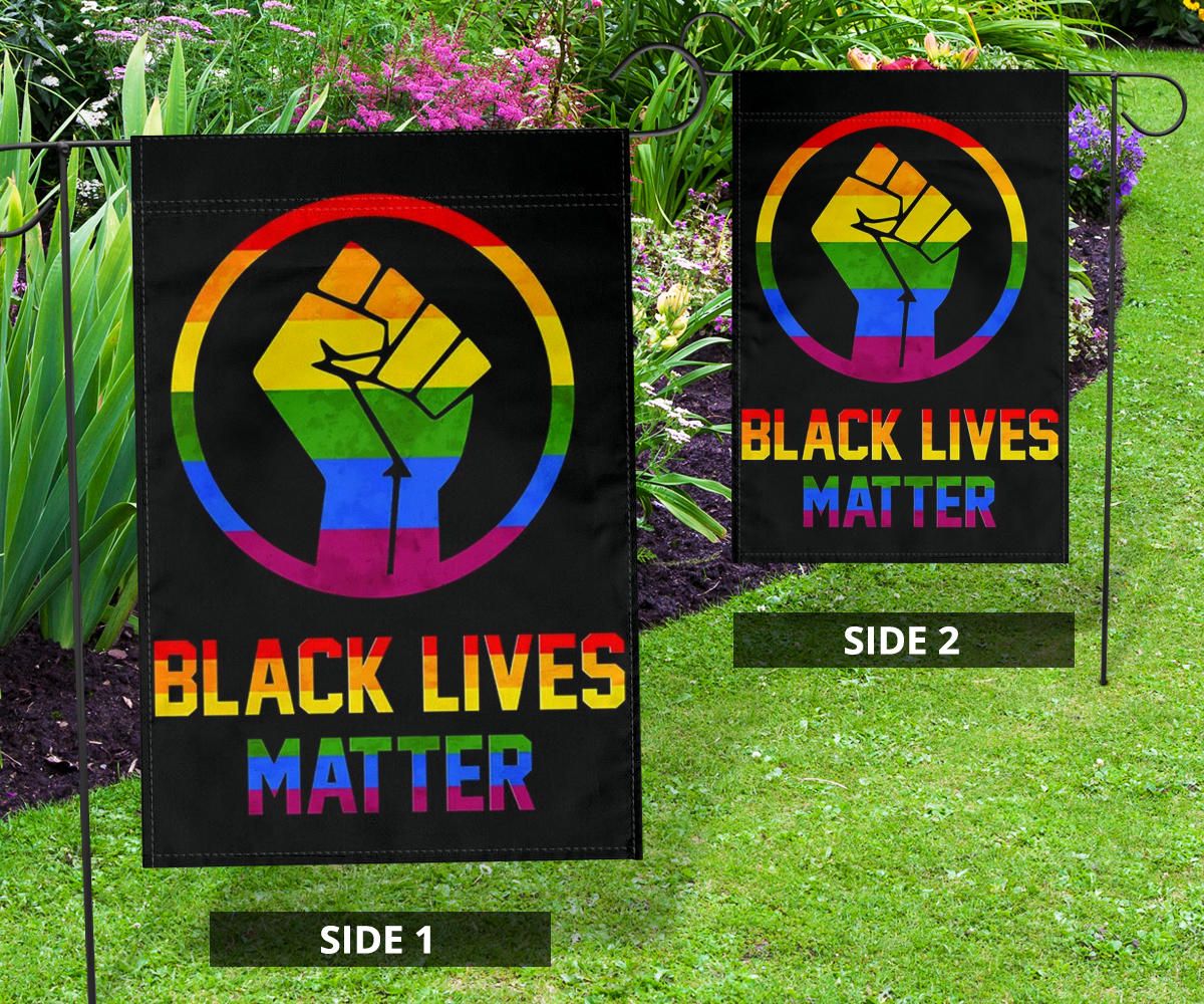 Black Lives Matter LGBT Flag Power Raised Fist Honor Black Pride Support LGBT Flag Wall Outdoor