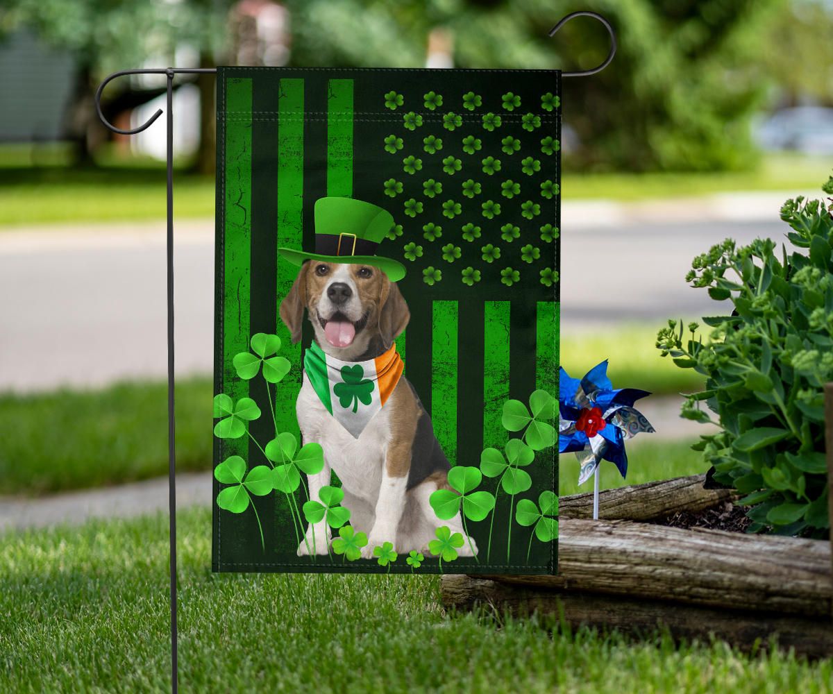 Beagle Inside Irish Flag Lucky Shamrock St Patrick Flag For Dog Lover Outside Decor