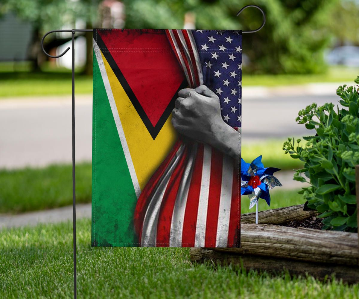 American Flag And Guyana National Country Flag