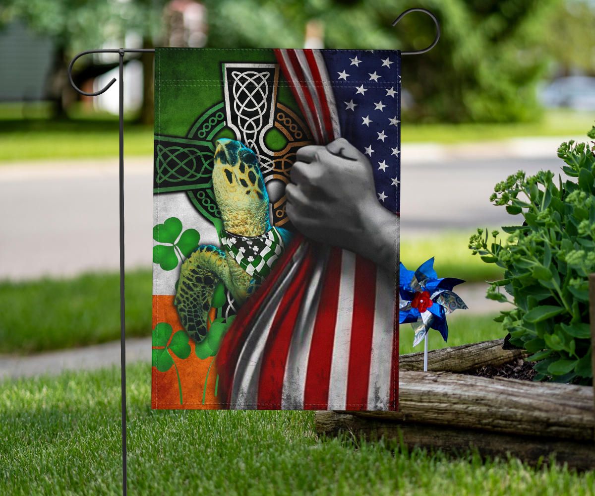 Turtle Irish American Flag Shamrock Irish Celtic Cross St Patrick's Day Decor For Turtle Lover