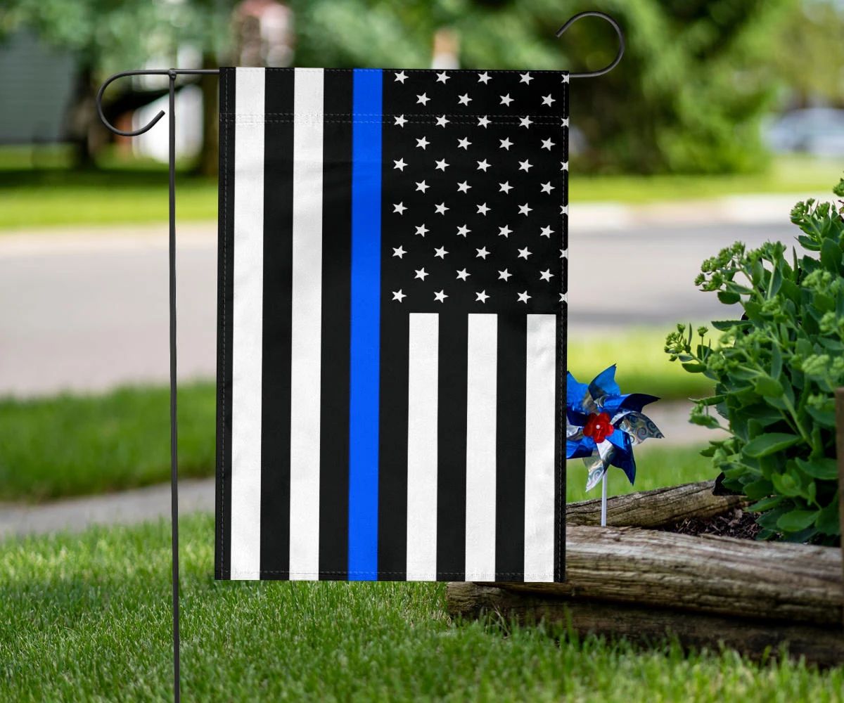 Thin Blue Line Flag With Stars And Stripes - Black White And Blue American Police Flag