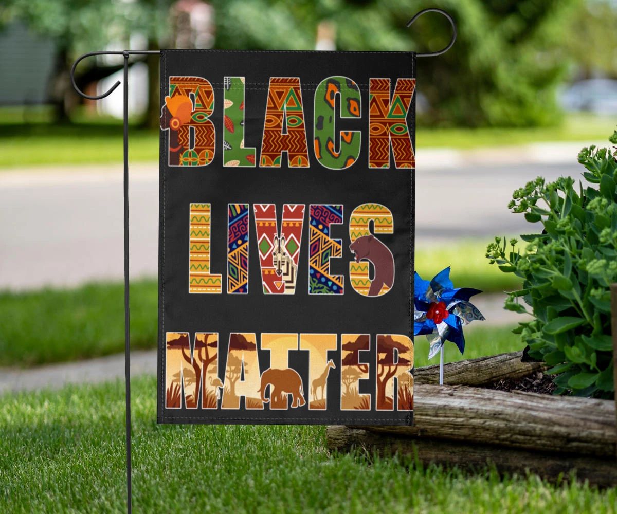 Black Lives Matter Flag Traditional African Patterns Letters Flag Outdoor Decor