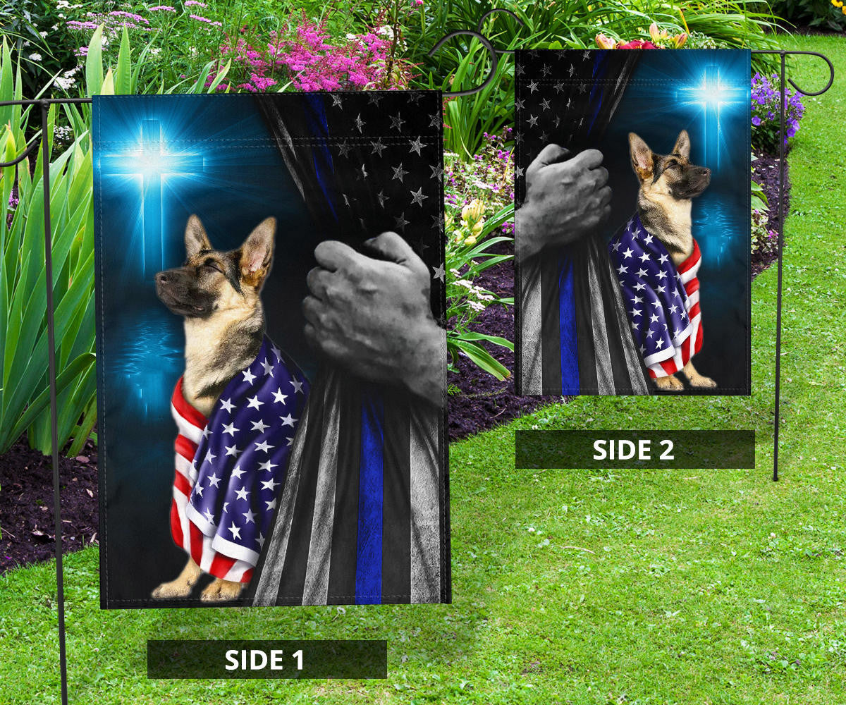 Thin Blue Line Dog America Flag God Bless America Decor