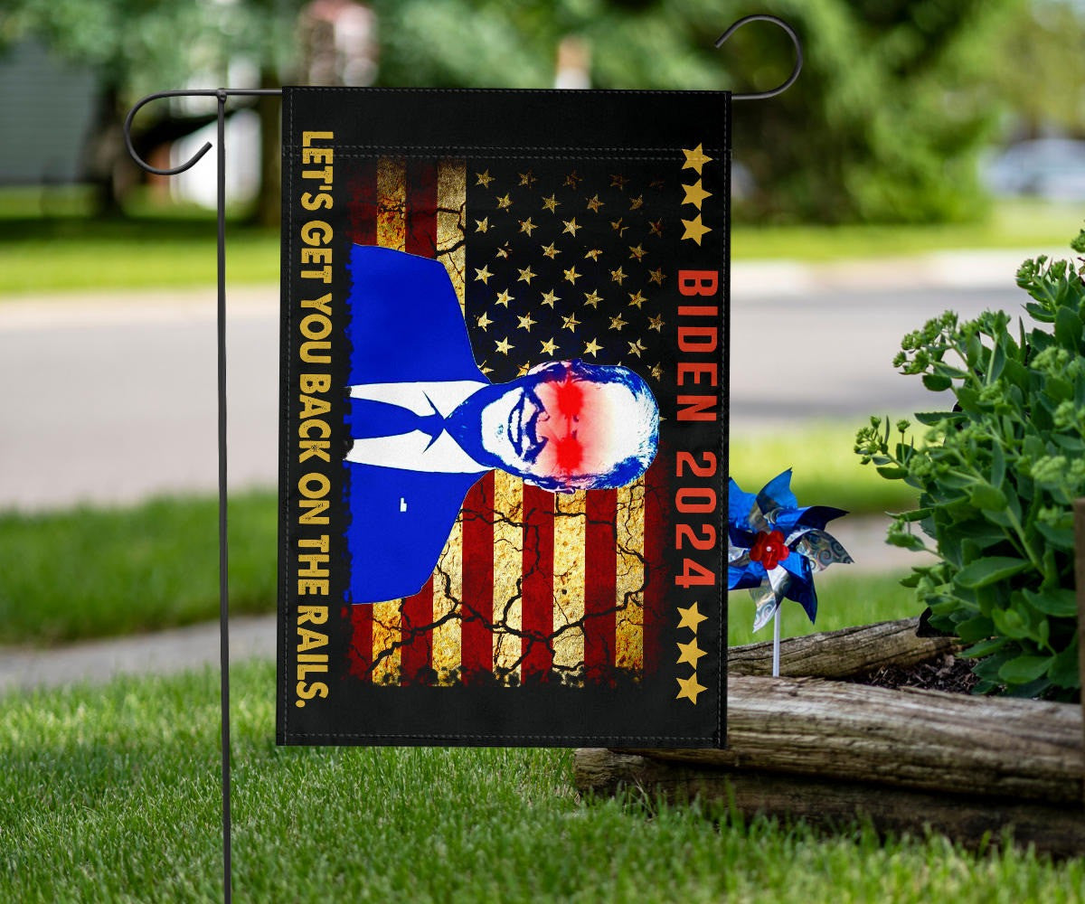 Biden 2024 Flag Let's Get You Back On The Rails Dark Brandon Merch For Biden Supporters