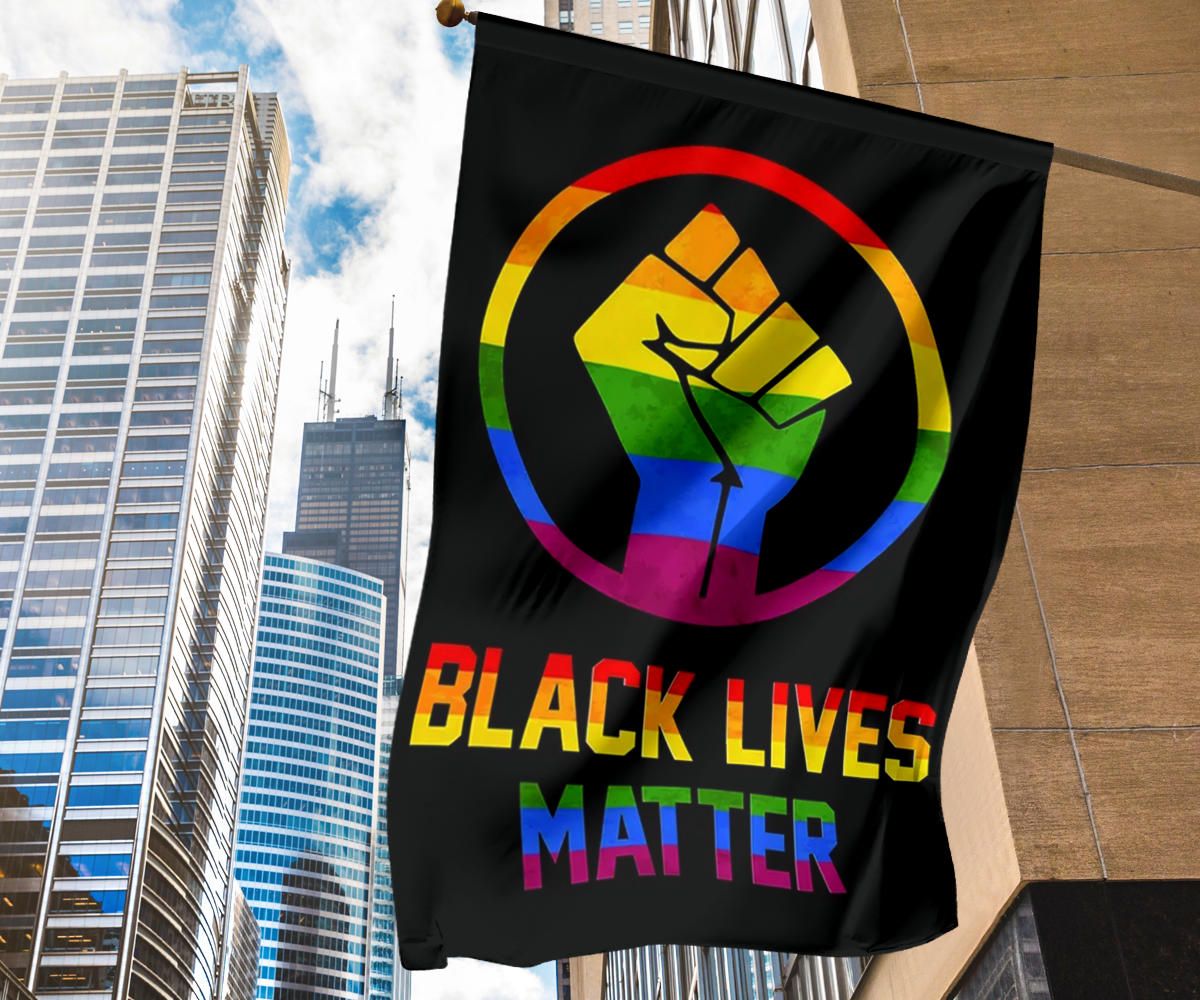 Black Lives Matter LGBT Flag Power Raised Fist Honor Black Pride Support LGBT Flag Wall Outdoor