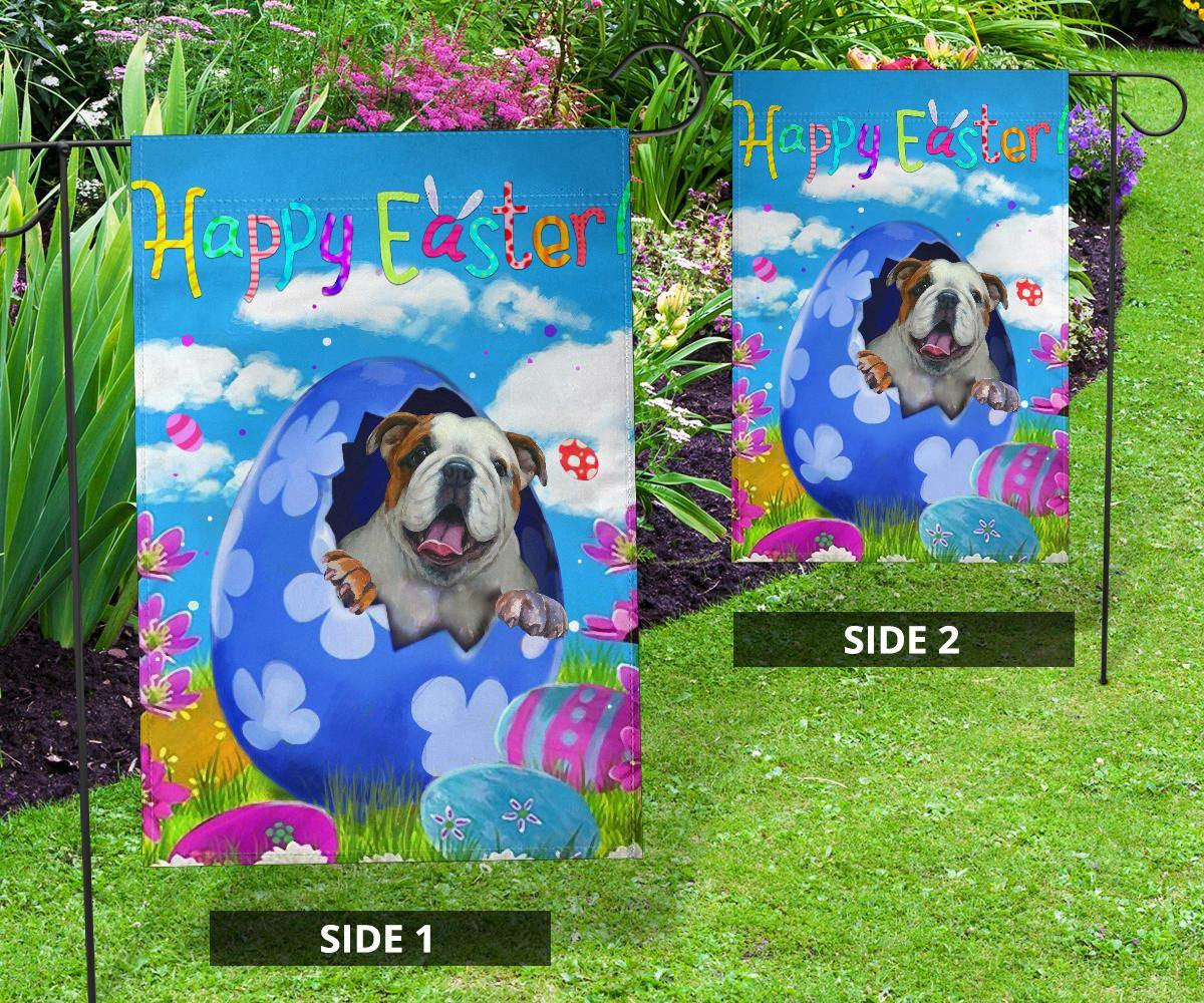 Bulldog In Egg Happy Easter Flag Cute Easter Home Decoration Bulldog Lover Gift Idea