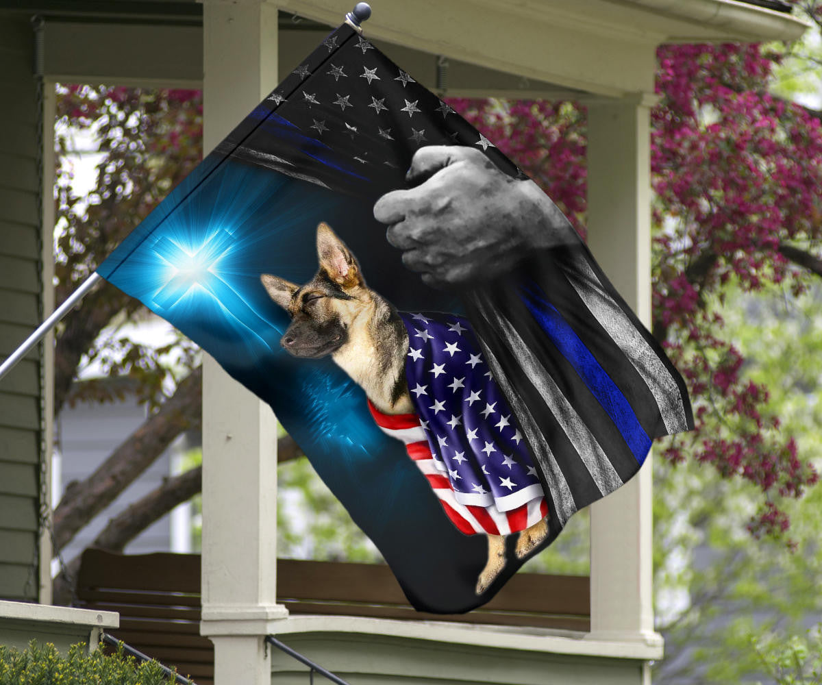 Thin Blue Line Dog America Flag God Bless America Decor