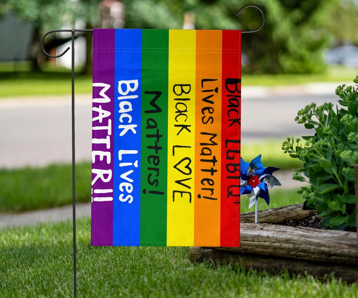 BLM And LGBT Flag Rainbow Flag Black Lives Matter Right Racism Flag Inside Outside Decor