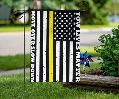 Thin Yellow Line Flag Tow Lives Matter Slow Down Move Over And U.S Flag Vertical Trucker Gift