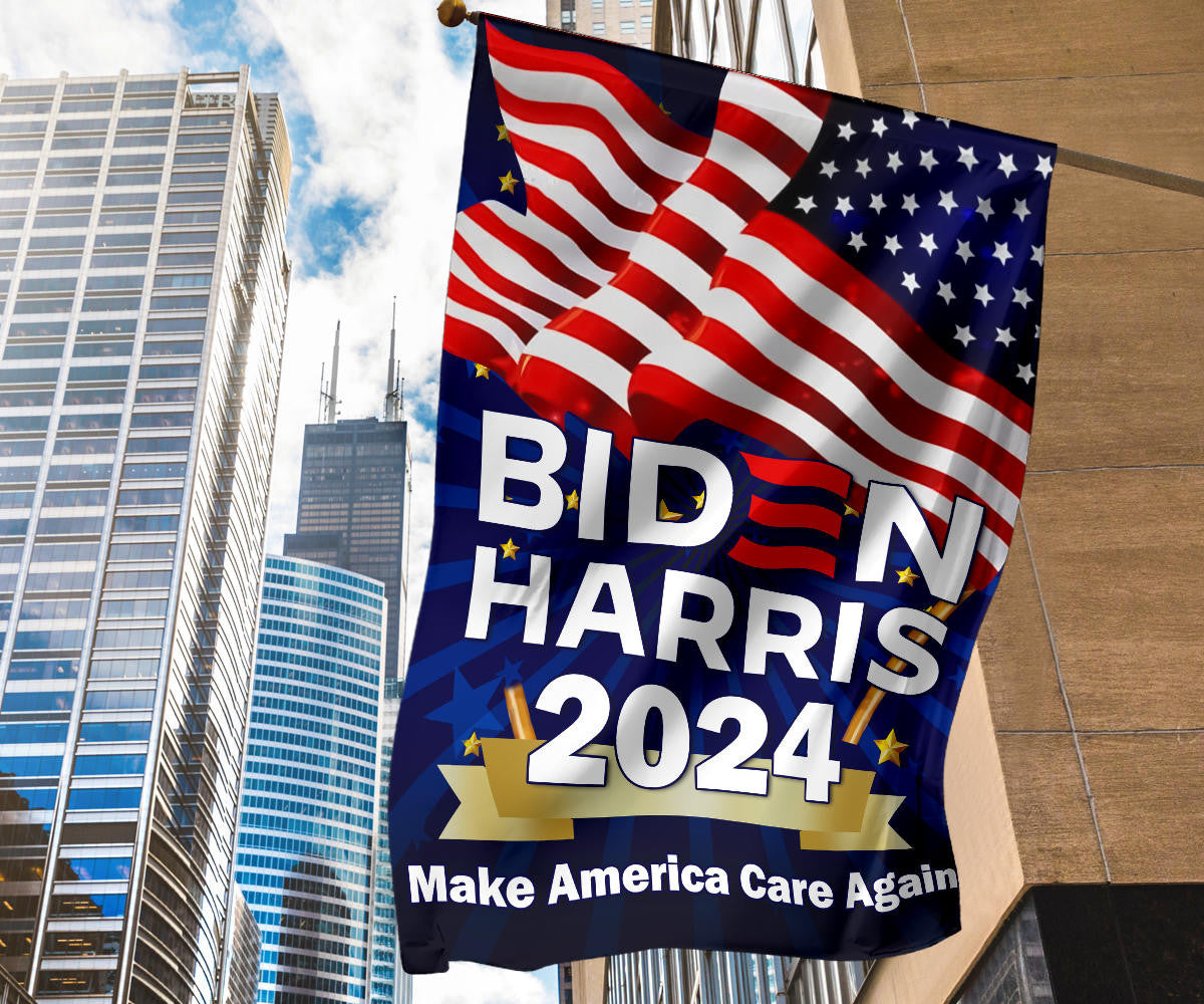 Biden Harris 2024 Make America Care Again Flag Joe Biden Campaign Slogan USA Flag