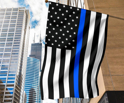 Thin Blue Line Flag With Stars And Stripes - Black White And Blue American Police Flag