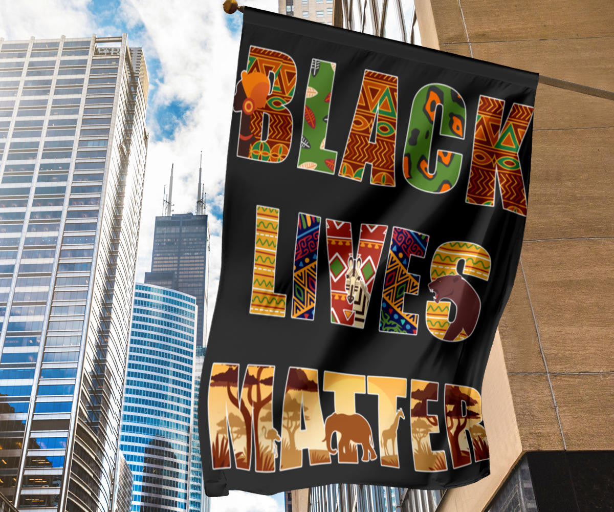 Black Lives Matter Flag Traditional African Patterns Letters Flag Outdoor Decor