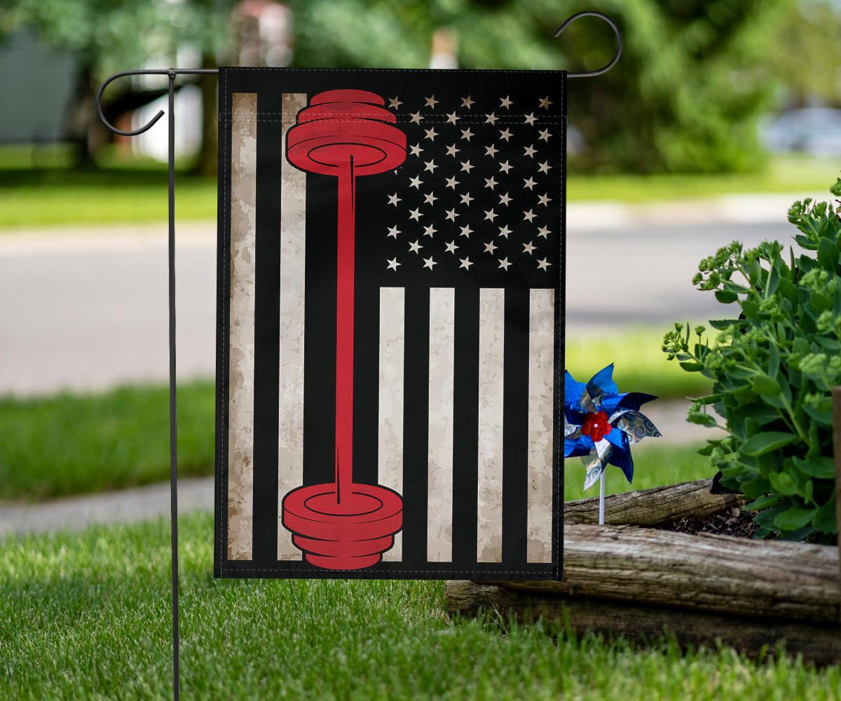 Barbell And USA Flag Gym Fitness Weightlifting Flag 4th Of July Gifts