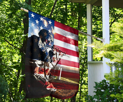 U.S Soldier In Ssault On American Flag Backgound Honoring U.S Military Garden Flag Patriotic