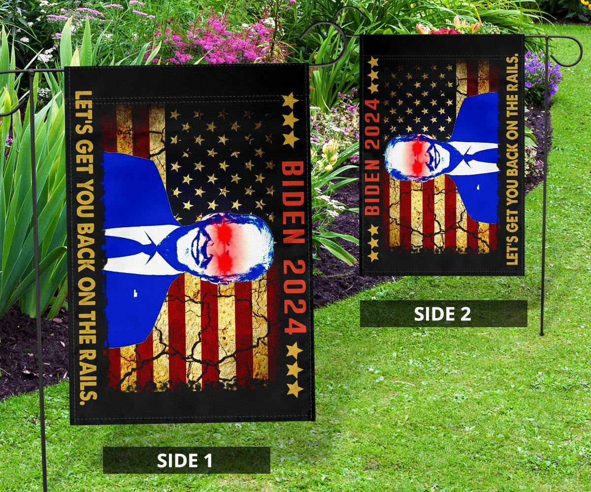 Biden 2024 Flag Let's Get You Back On The Rails Dark Brandon Merch For Biden Supporters