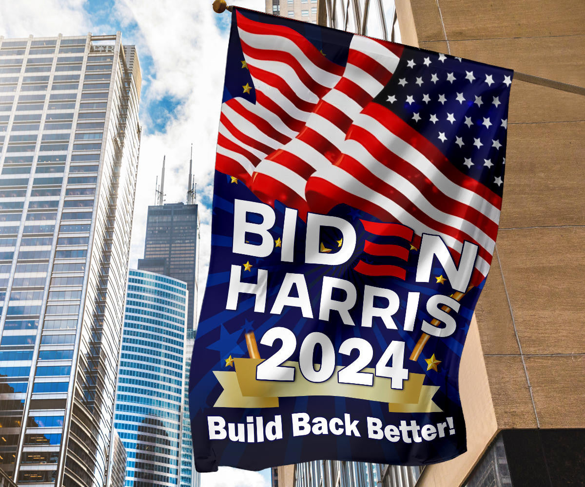 Biden Harris 2024 Build Back Better Flag Re-Elect Biden For President Slogan Merchandise