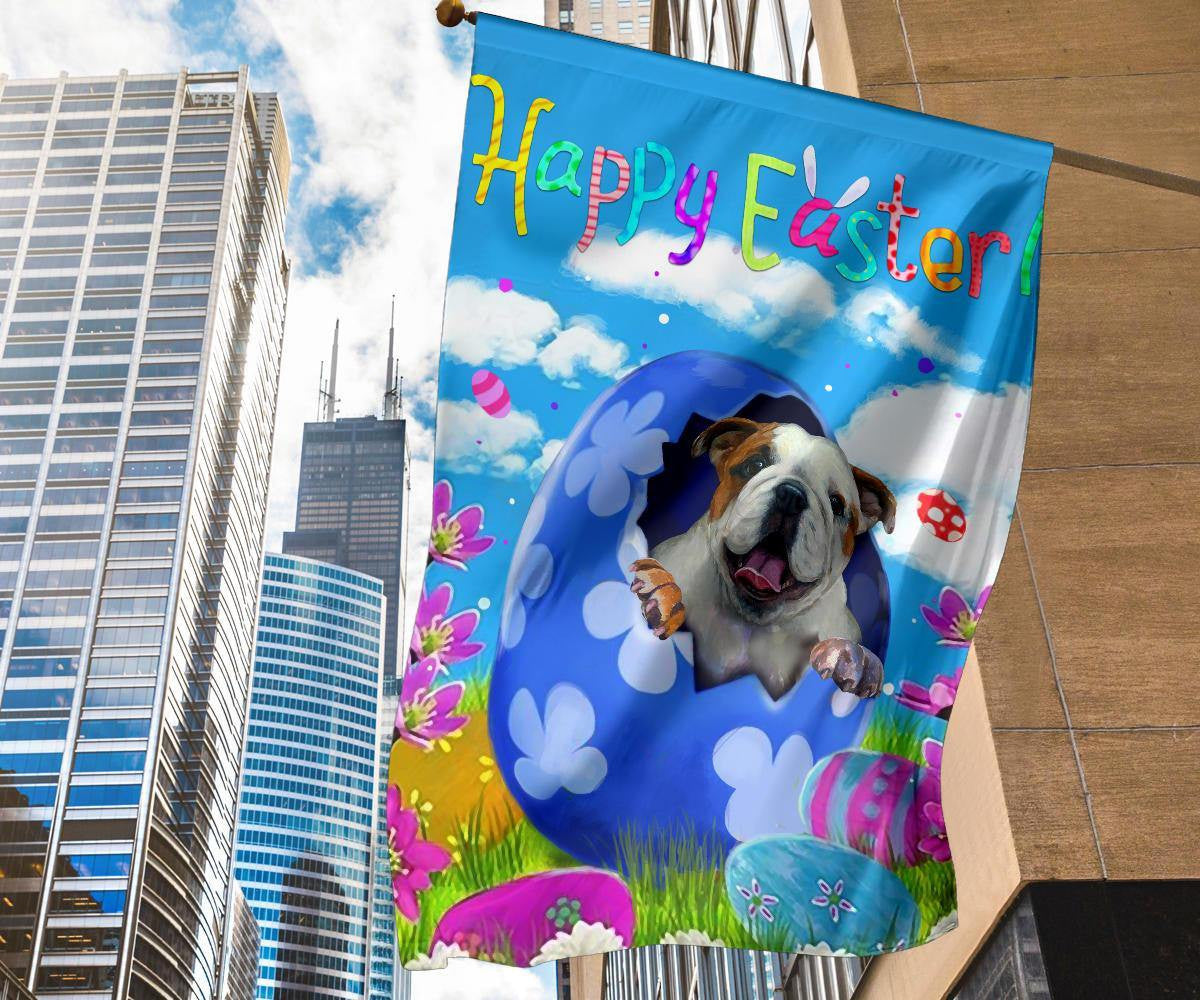 Bulldog In Egg Happy Easter Flag Cute Easter Home Decoration Bulldog Lover Gift Idea