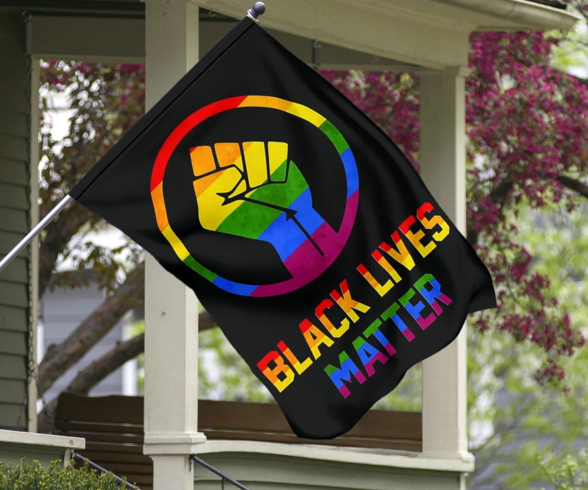 Black Lives Matter LGBT Flag Power Raised Fist Honor Black Pride Support LGBT Flag Wall Outdoor