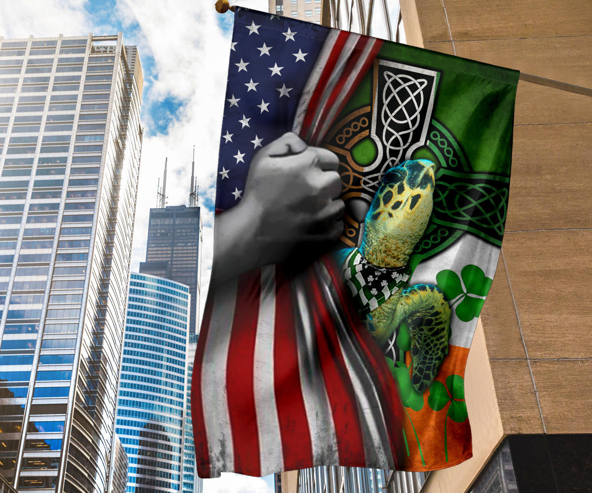 Turtle Irish American Flag Shamrock Irish Celtic Cross St Patrick's Day Decor For Turtle Lover