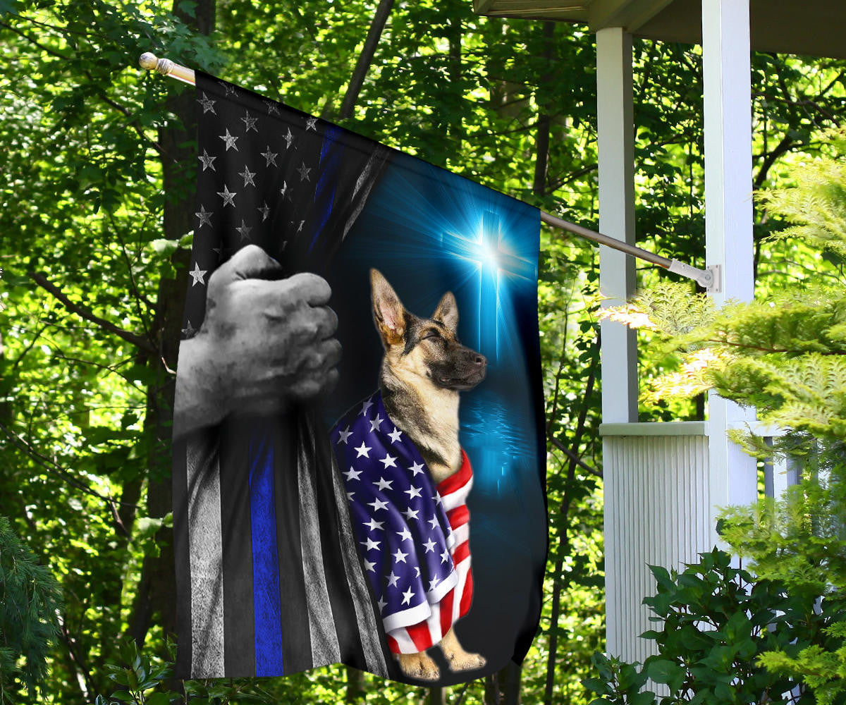 Thin Blue Line Dog America Flag God Bless America Decor