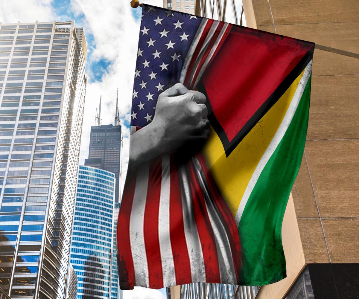 American Flag And Guyana National Country Flag