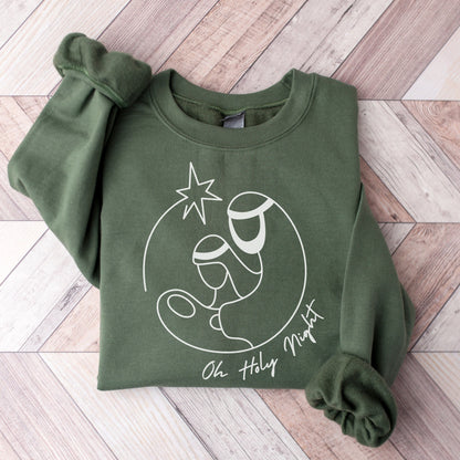 Christian Christmas Sweatshirt, Oh Holy Night, Nativity Scene