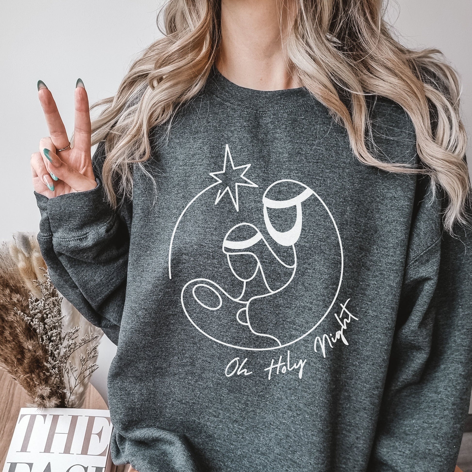 Christian Christmas Sweatshirt, Oh Holy Night, Nativity Scene