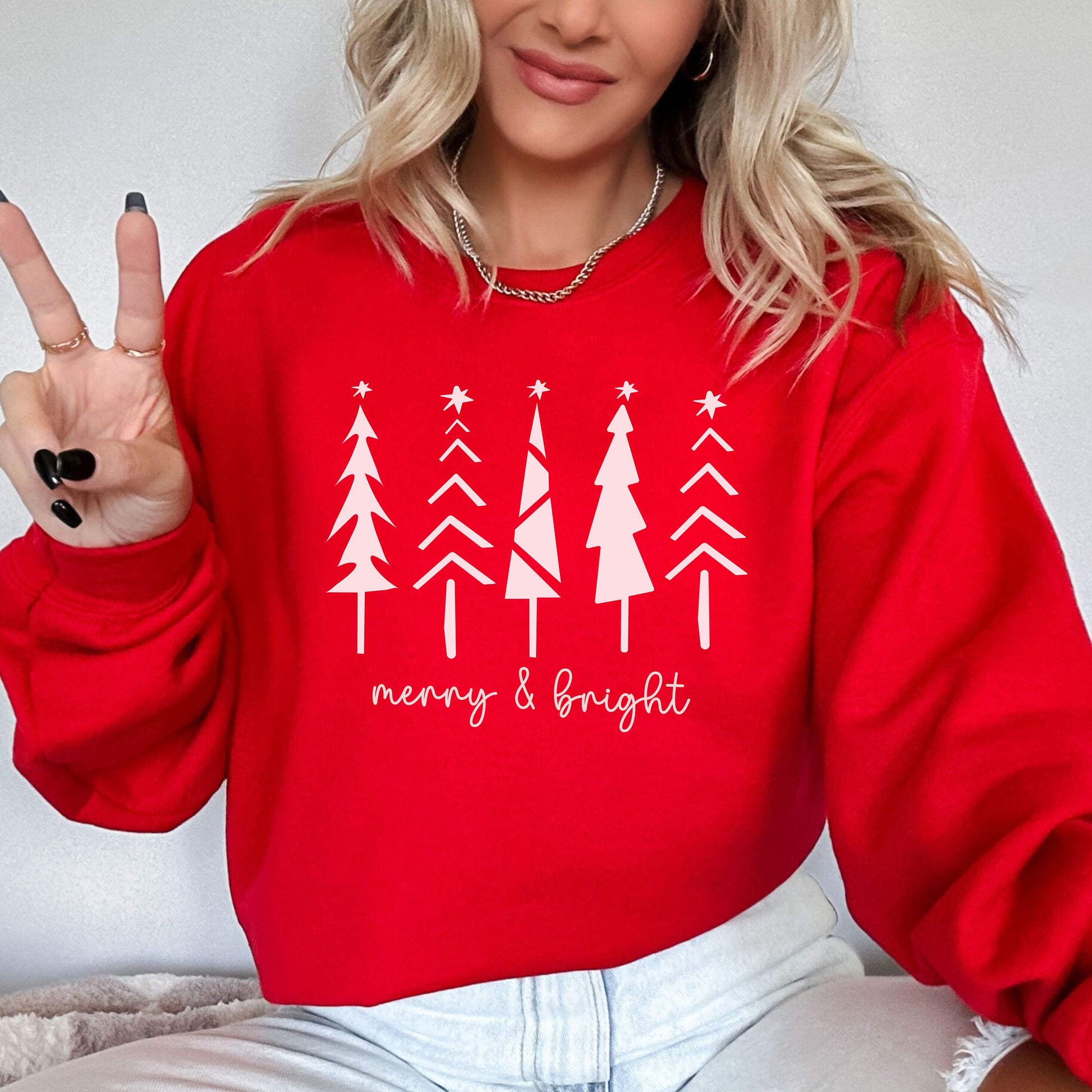 Christmas Tree Sweatshirt, Merry and Bright Sweatshirt, Women Holiday Sweater