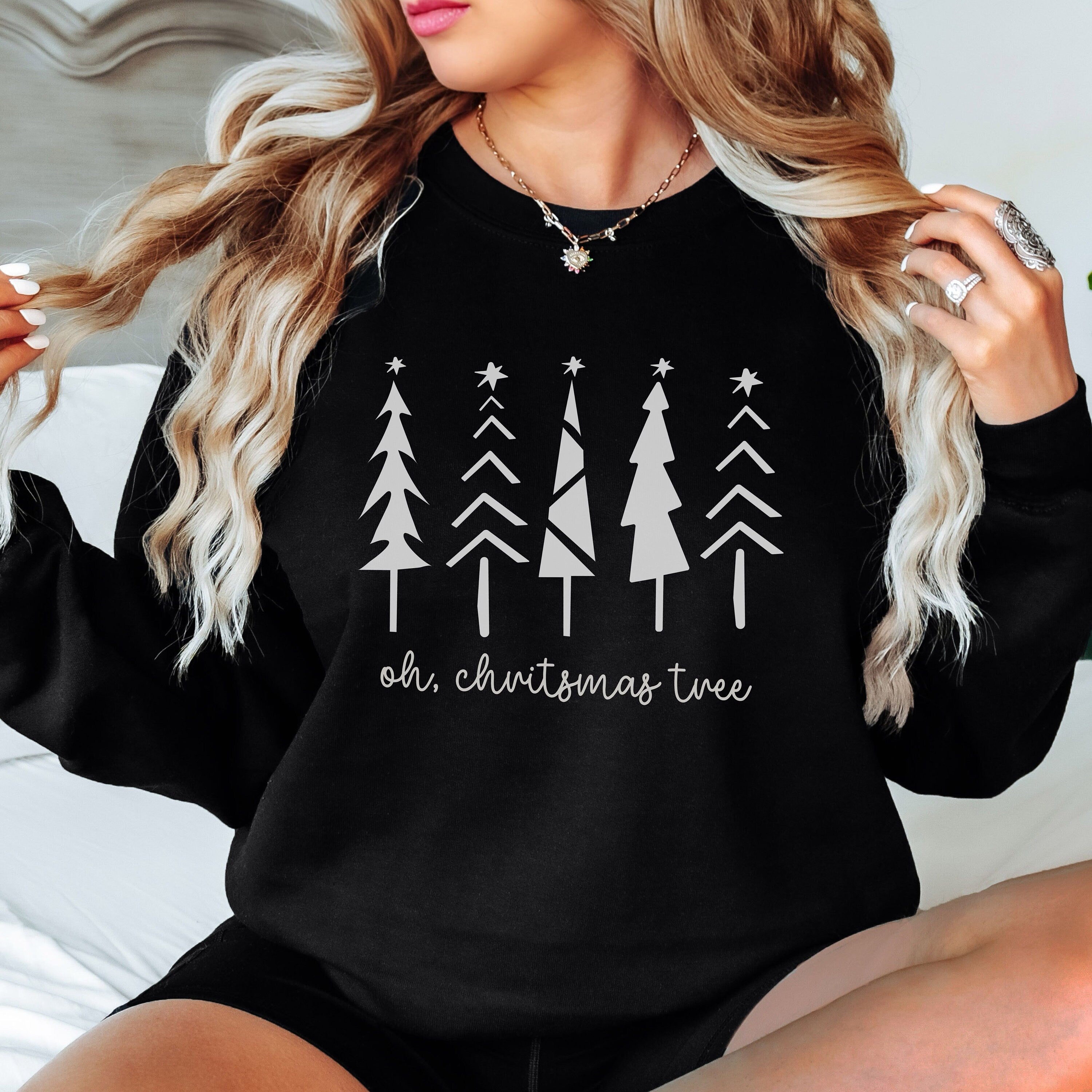 Christmas Tree Sweatshirt, Merry and Bright Sweatshirt, Women Holiday Sweater